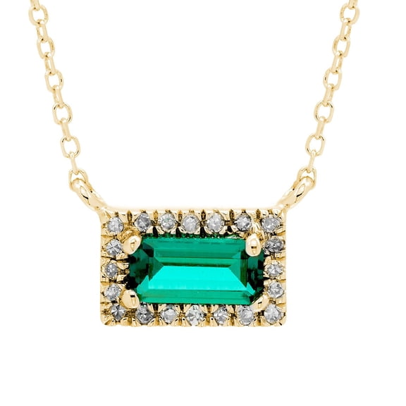 Baguette Cut Gemstone and 0.06 CT. T.W. Diamond Halo Pendant Necklace in 14K Gold