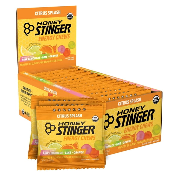 Honey Stinger Organic Energy Chew, Citrus Splash, Caffeine Free Healthy Fruit Snack, 1.8 oz., 12 pk.