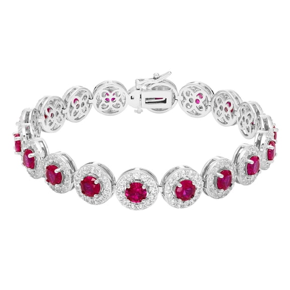 Round Cut Lab Created Gemstone Halo Tennis Bracelet