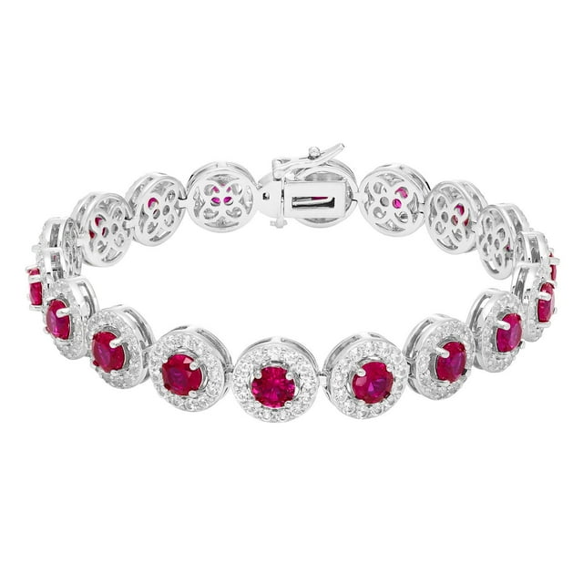Round Cut Lab Created Gemstone Halo Tennis Bracelet