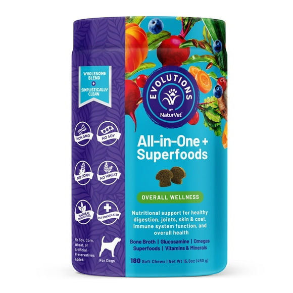 Evolutions by NaturVet, All-in-One Plus Superfoods, Soft Chews for Dogs, 180 ct.