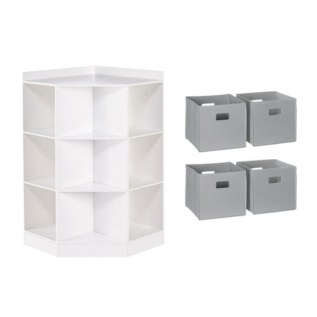 RiverRidge Kids Corner Playroom 6 Cubby Cabinet with 4 Folding Storage Bins