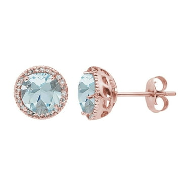 Round Cut Gemstone & 0.13 CT. T.W. Halo Diamond Stud Earrings in 14K Gold
