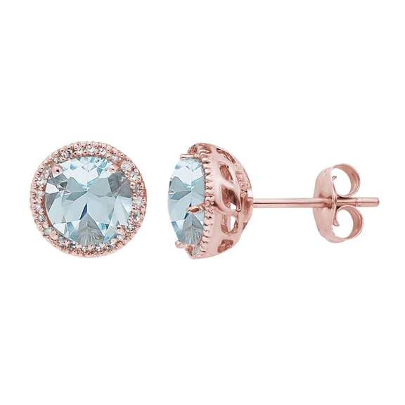Round Cut Gemstone & 0.13 CT. T.W. Halo Diamond Stud Earrings in 14K Gold