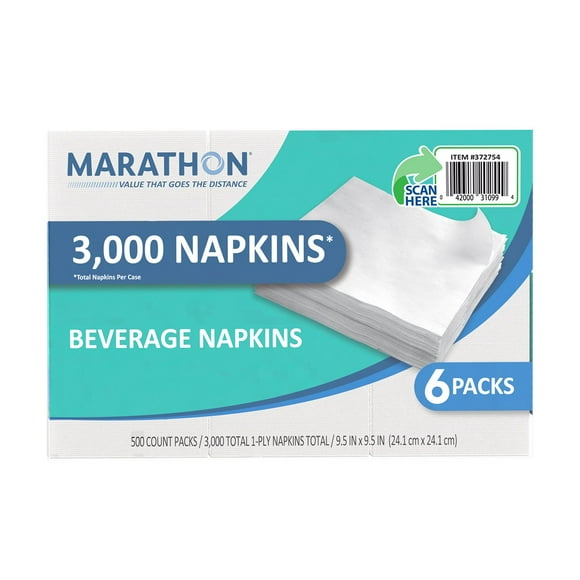 Marathon Embossed 1-Ply White Beverage Napkins, 6 pk., 3000 ct.