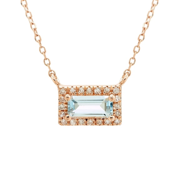 Baguette Cut Gemstone and 0.06 CT. T.W. Diamond Halo Pendant Necklace in 14K Gold
