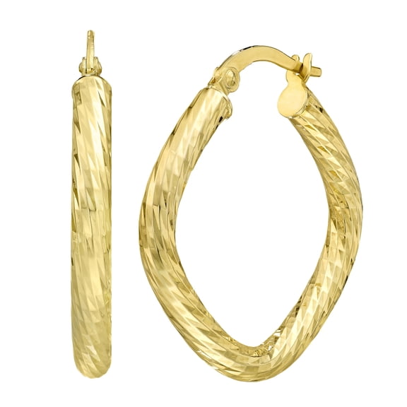 Cushion Cut Twisted Tube Hoop Earrings in 14K Gold