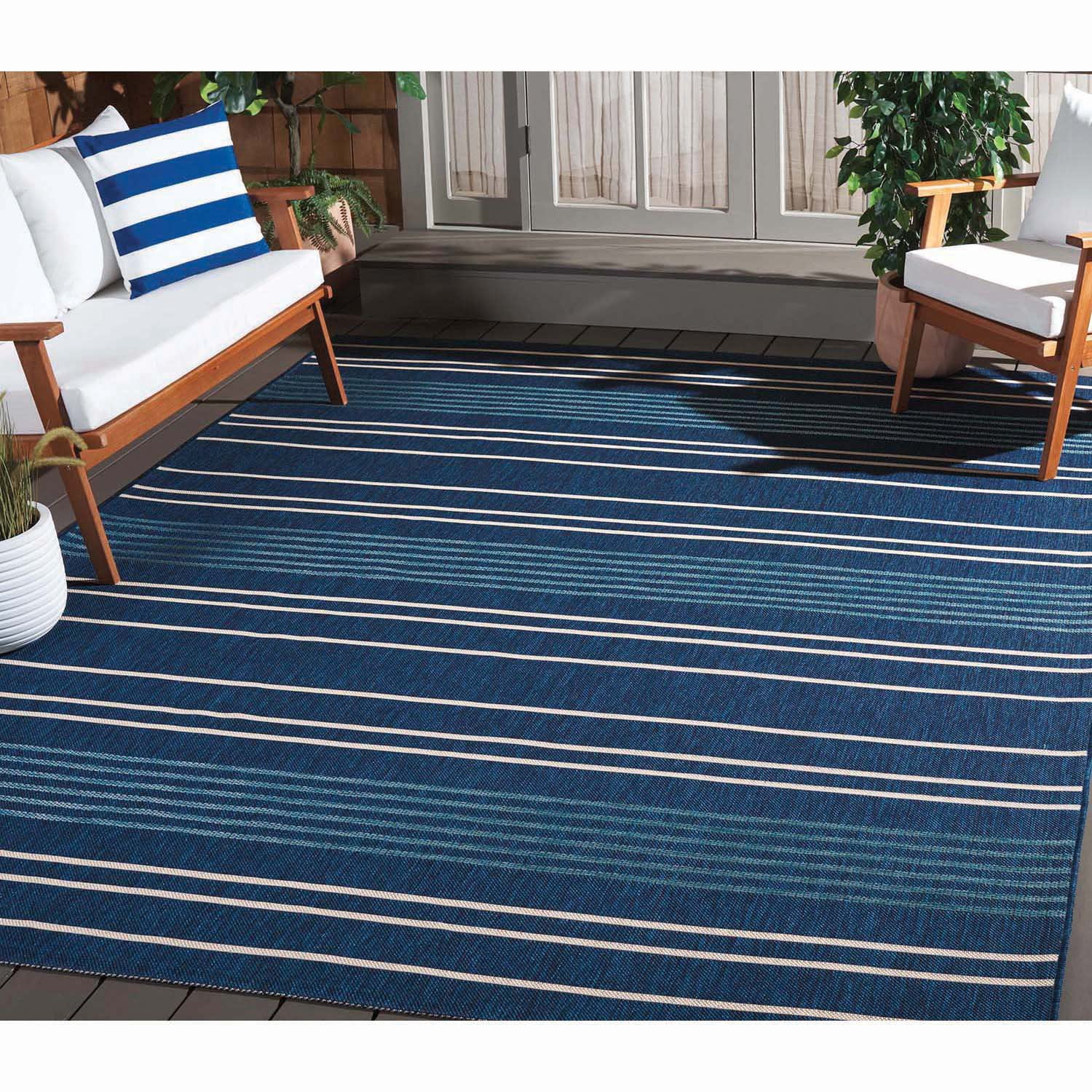 Safavieh Tappeto Indoor/Outdoor Barbados Collection - 122x183 Cm - Oro/Blu - Tropical Beach - Antimacchia E UV