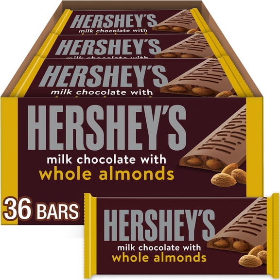 HERSHEY'S Milk Chocolate with Whole Almonds Candy Bars, Full Size, 1.45 oz., 36 pk.