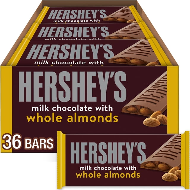 HERSHEY'S Milk Chocolate with Whole Almonds Candy Bars, Full Size, 1.45 oz., 36 pk.
