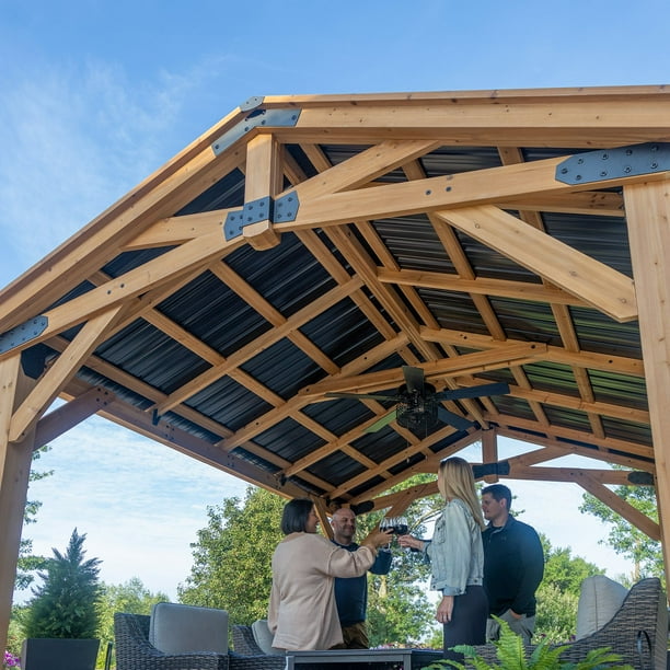 Backyard Discovery 14' x 12' Cedar Wood Peak Roof Gazebo with