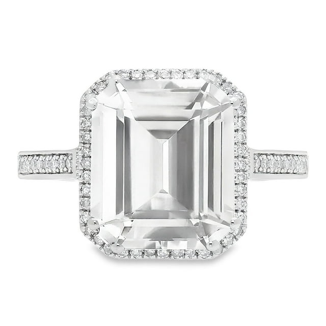 Lab Created Emerald Cut Gemstone and Diamond Ring in Sterling Silver