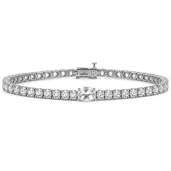 Round and Oval Cut Gemstone Tennis Bracelet in Sterling Silver