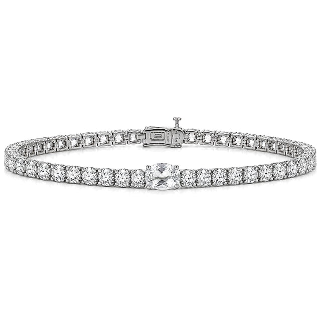Round and Oval Cut Gemstone Tennis Bracelet in Sterling Silver