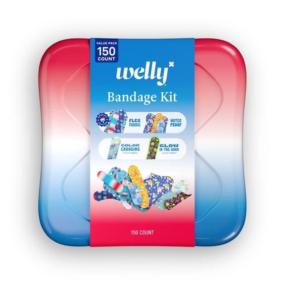 Welly Assorted Red White & Blue Bandage Kit, 150 ct.