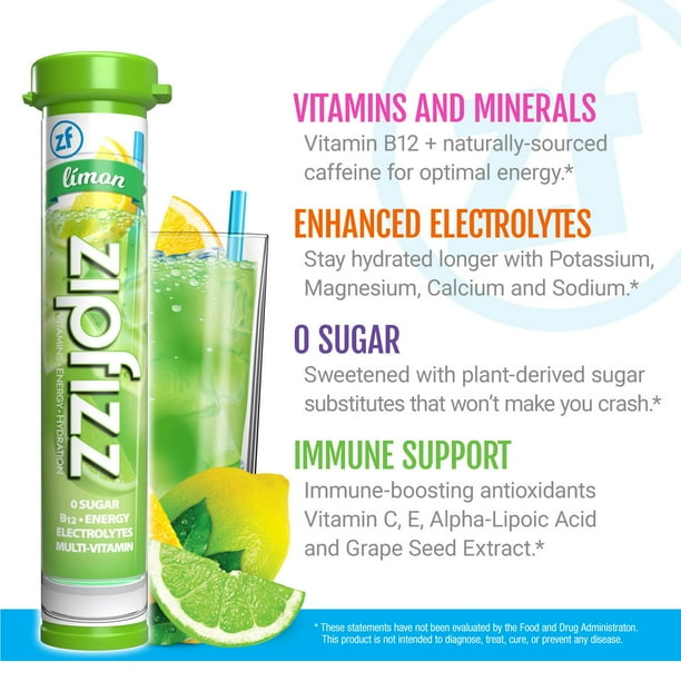 Zipfizz Energy Multi-Vitamin Hydration Drink Mix, Limon, 20 ct