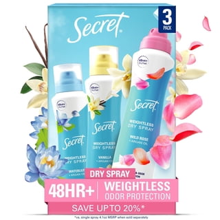 Secret Dry Spray Women's Antiperspirant Deodorant, Vanilla, Wild Rose & Waterlily, 4.1 oz., 3 pk.