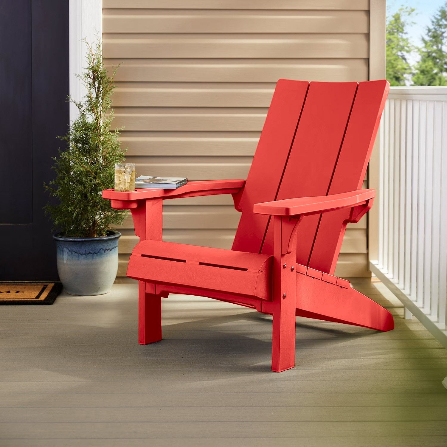 Keter Seabrook Modern Adirondack Chair with Integrated Cupholder