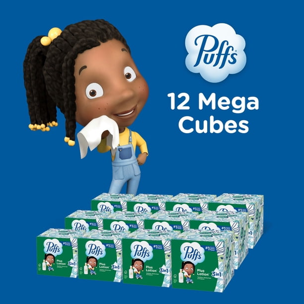 Puffs Plus Lotion 2-Ply Facial Tissues 12 Cube Boxes, 72 tissues
