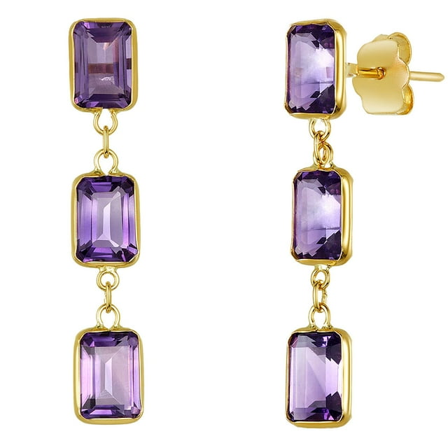 Emerald Cut Gemstone Dangle Earrings in 14K Gold