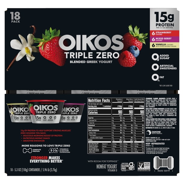 Oikos Triple Zero Nonfat Blended Greek Yogurt Variety Pack, 5.3 oz