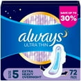 thumbnail image 1 of Always Ultra Thin Overnight Pads with Wings, 72 ct., 1 of 9