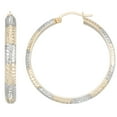 thumbnail image 2 of Diamond Cut Round Hoop Earrings in 14K Two Tone Gold, 2 of 5