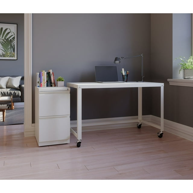 Hirsh 48" Wide Mobile Metal Desk for Home Office, Choose Color