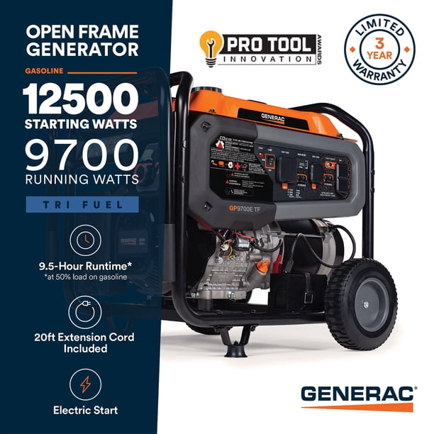 12,500 / 9,700 Watt Generac GP9700e Tri-Fuel Generator with