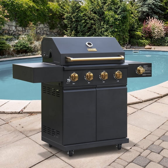 Gordon Ramsay Collections THOR Kitchen Outdoor Black 4-Burner Gas Grill w/ Cover