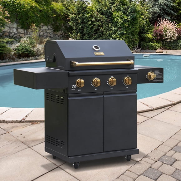 Gordon Ramsay Collections THOR Kitchen Outdoor Black 4-Burner Gas Grill w/ Cover