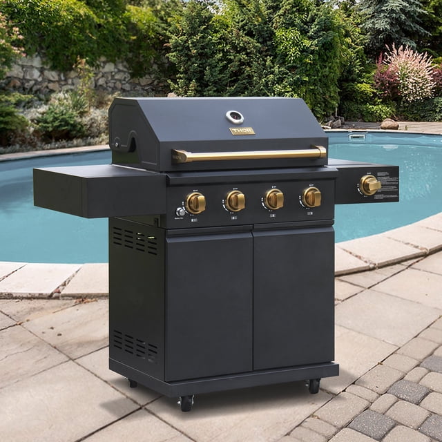 Gordon Ramsay Collections THOR Kitchen Outdoor Black 4-Burner Gas Grill w/ Cover