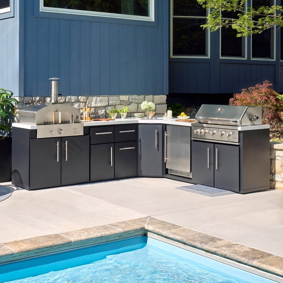 Range Corner Outdoor Kitchen Island w/ Grill & Pizza Oven