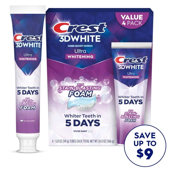 Crest 3D White Vivid Mint Ultra Whitening Toothpaste, 5.2 oz., 4 pk.