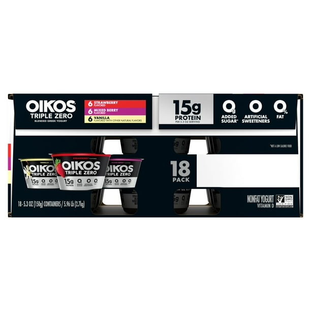 Oikos Triple Zero Nonfat Blended Greek Yogurt Variety Pack, 5.3 oz