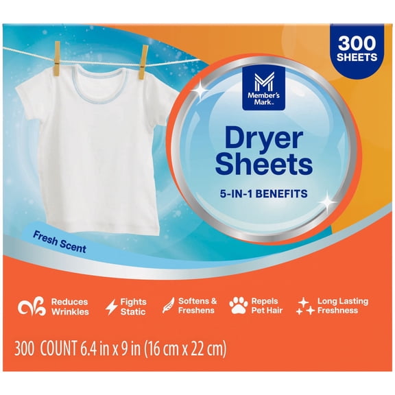 Member's Mark Fabric Softener Dryer Sheets, Fresh Scent, 300 ct.