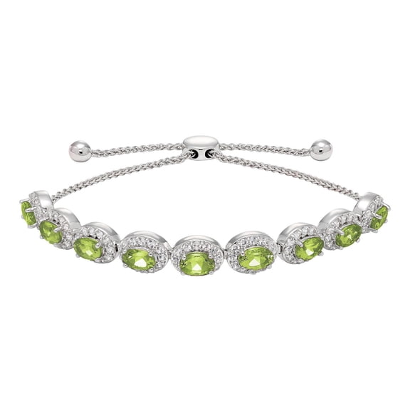 Oval Cut Gemstone Halo Bolo Bracelet in Sterling Silver