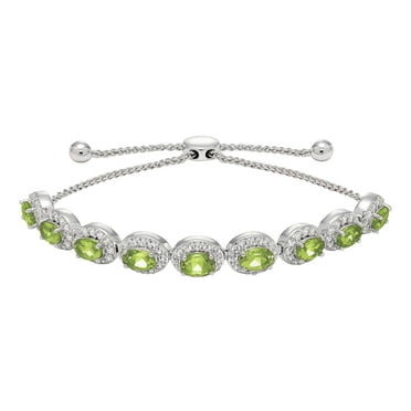 Oval Cut Gemstone Halo Bolo Bracelet in Sterling Silver