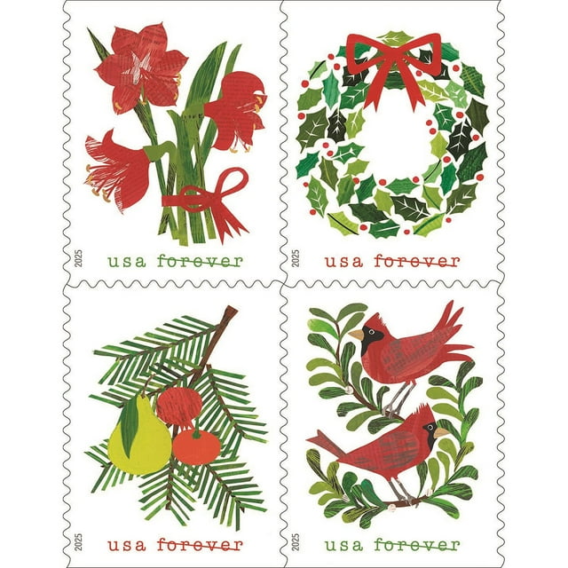 USPS Forever First Class Holiday Delights Postage Stamps, Book of 20 Stamps