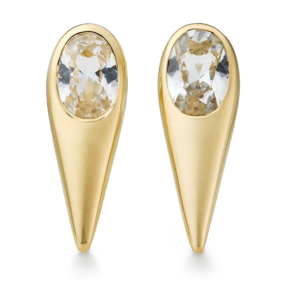 Lab Created Oval White Sapphire Gemstone Stud Earrings in 14K Gold