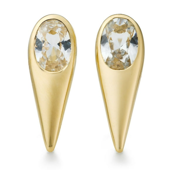 Lab Created Oval White Sapphire Gemstone Stud Earrings in 14K Gold