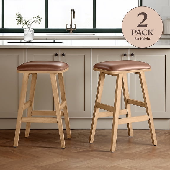 Bower Home Upholstered Wood Saddle Counter or Bar Stool, 2-Pack