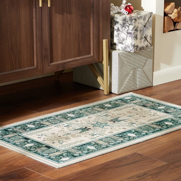 Frosty Bells Yale Haven Washable Recycled Holiday Area Rug, Assorted Sizes & Designs