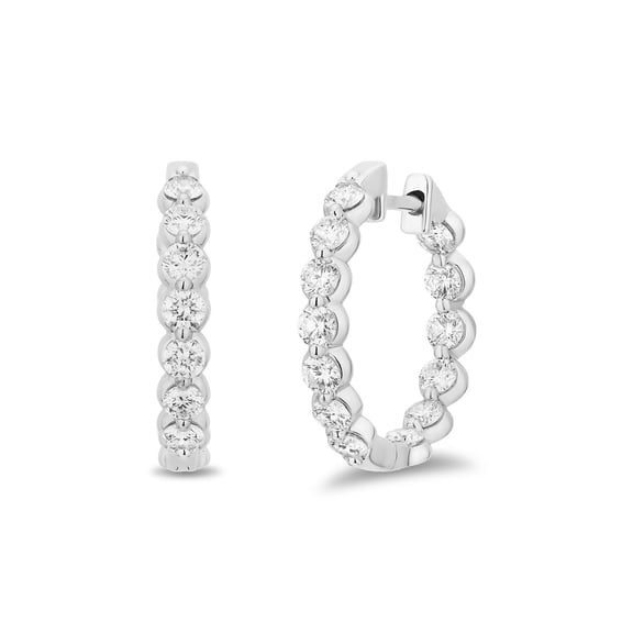 Round Cut In and Out Diamond Hoop Earrings in 14K Gold