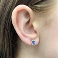 thumbnail image 5 of Oval Cut Genuine Gemstone & 0.16 CT.T.W. Diamond Halo Stud Earrings in 14K Gold, 5 of 5