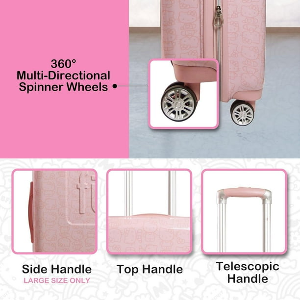 Hello Kitty 3 Piece Set Rolling Luggage, Hardshell Suitcase with