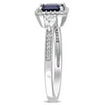 thumbnail image 4 of Blue & White Sapphire with Diamond Accent 3-Stone Halo Ring in 14K Gold, 4 of 6