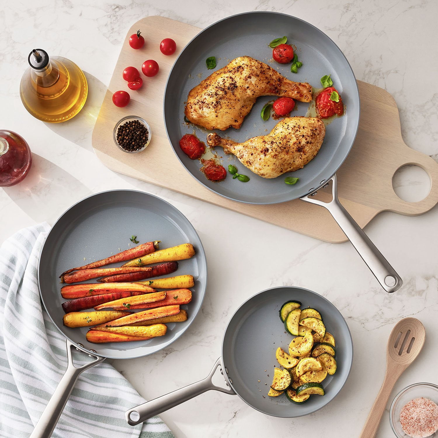 Member's Mark 3-Piece Modern Tri-Ply Fry Pan Set with Ceramic