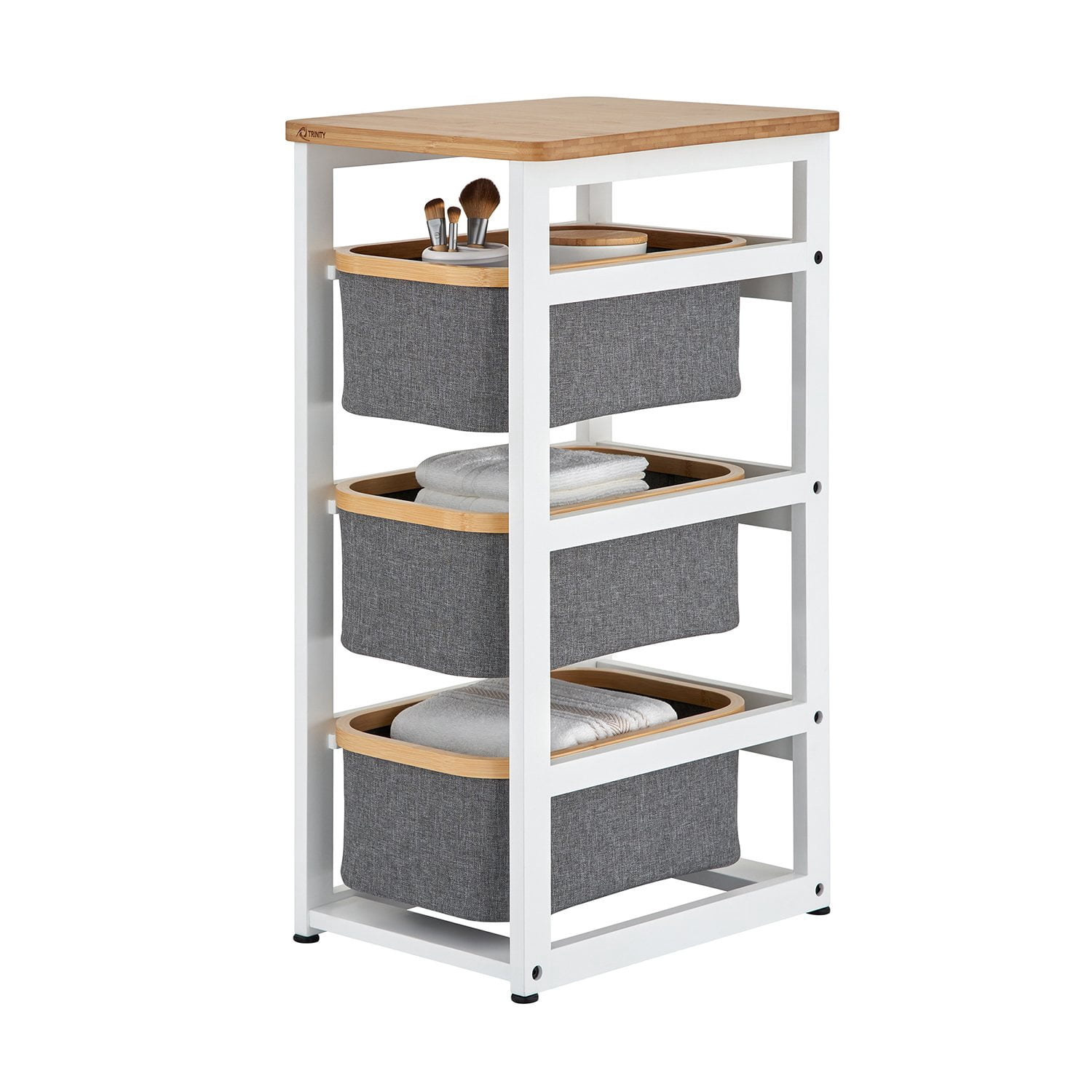 TRINITY® EcoStorage® 3-Tier Sliding Basket Organizer w/ Bamboo Top
