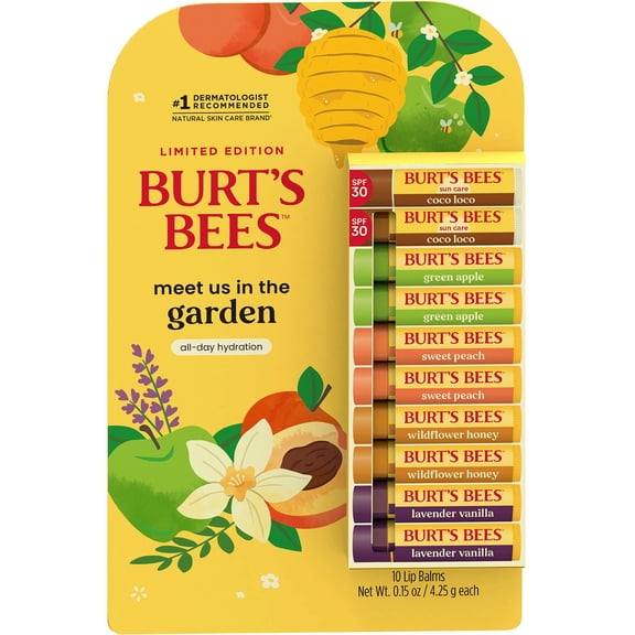 Burt's Bees Garden Party Moisturizing Lip Balm Value Pack, 10 Tubes, 0.15 oz. ea.